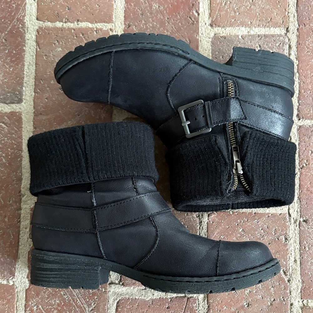 b.o.c.  “Nisida” Cuffed Black Combat Ankle Zippered Boots with Buckles